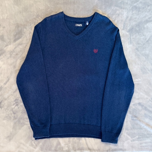 EEUC CHAPS Mens Pullover V Neck Sweater Cotton Navy Blue size Large - Picture 2 of 6